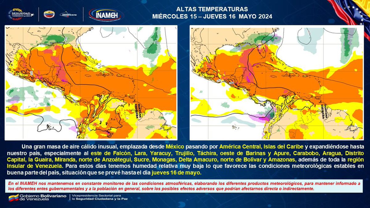 Servicio Meteorológico Nacional.

#15May #INAMEHInforma Altas Temperaturas.

#Inameh #Meteoccs