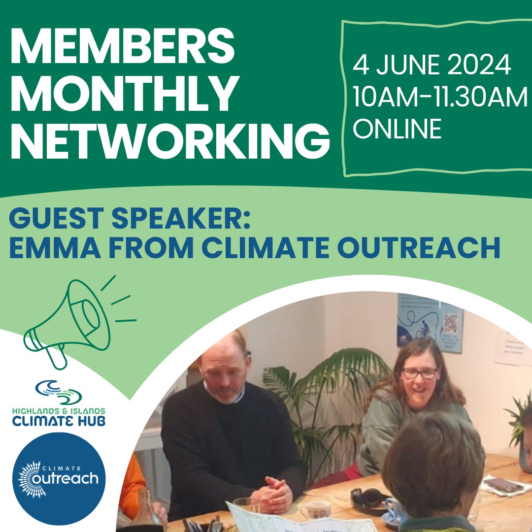 It's time to network! Join at at the start of June for an online Members Networking Session with a special Guest Speaker from Climate Outreach! ✨ Book your free tickets here - eventbrite.co.uk/e/highlands-is… We can't wait to see you! ;)