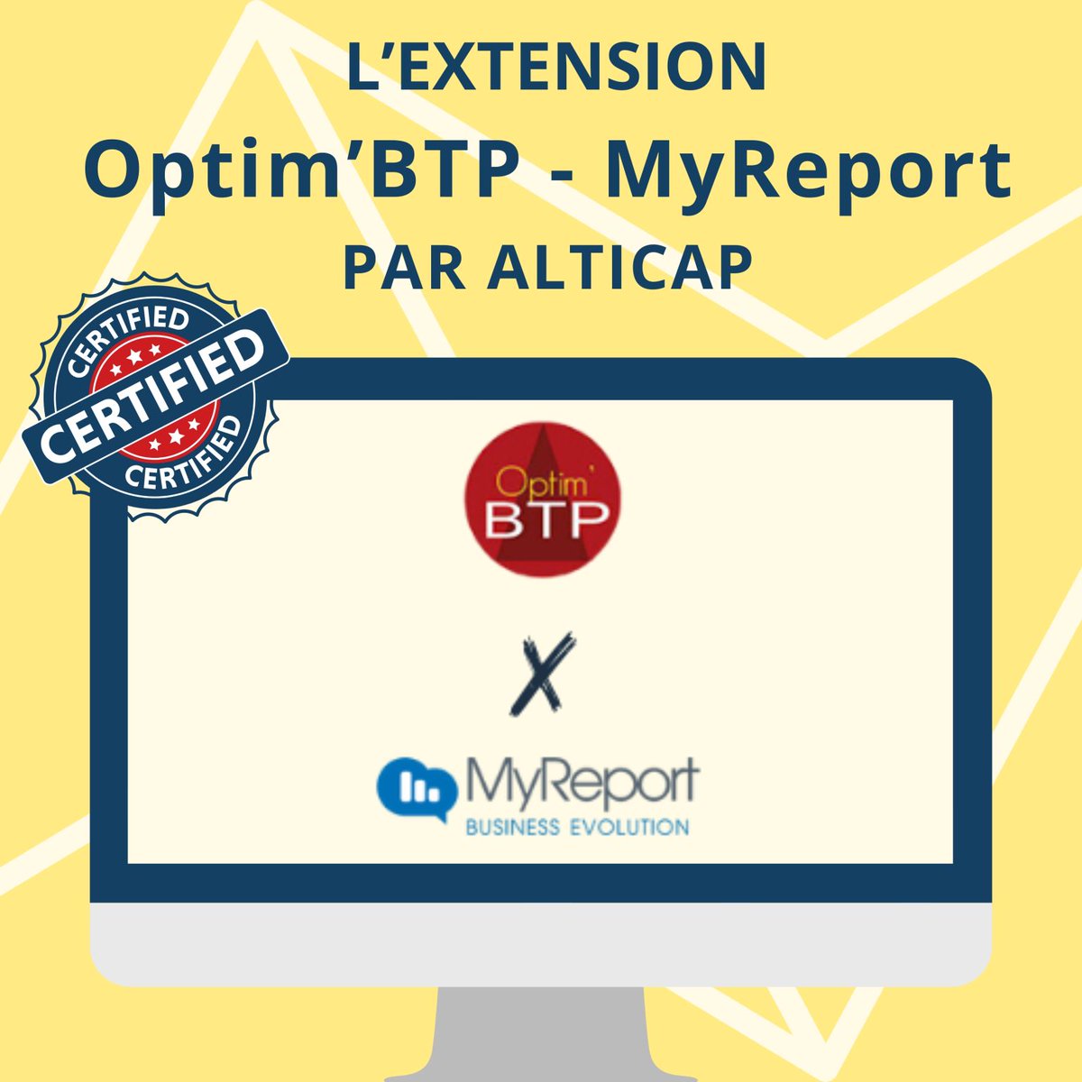 🏅 Nous sommes fiers d'avoir obtenu la #certification de notre extension #MyReport X #OptimBTP !

📅 Nous communiquerons prochainement les dates de nos prochains évènements pour vous permettre de découvrir en détail les avantages de cette connexion.