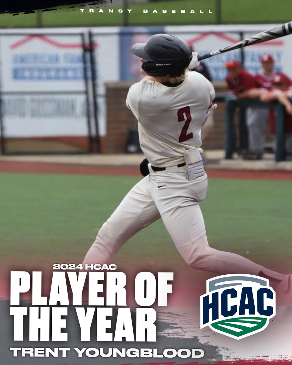 𝗛𝗖𝗔𝗖 𝗣𝗹𝗮𝘆𝗲𝗿 𝗼𝗳 𝘁𝗵𝗲 𝗬𝗲𝗮𝗿 Trent Youngblood has been named the 2024 @HCACDIII Player of the Year❗️ Youngblood led the HCAC in average (.451), OPS (1.379), runs (69), slugging percentage (.771), walks (55), OBP (.608), and stolen bases (32). 🔗