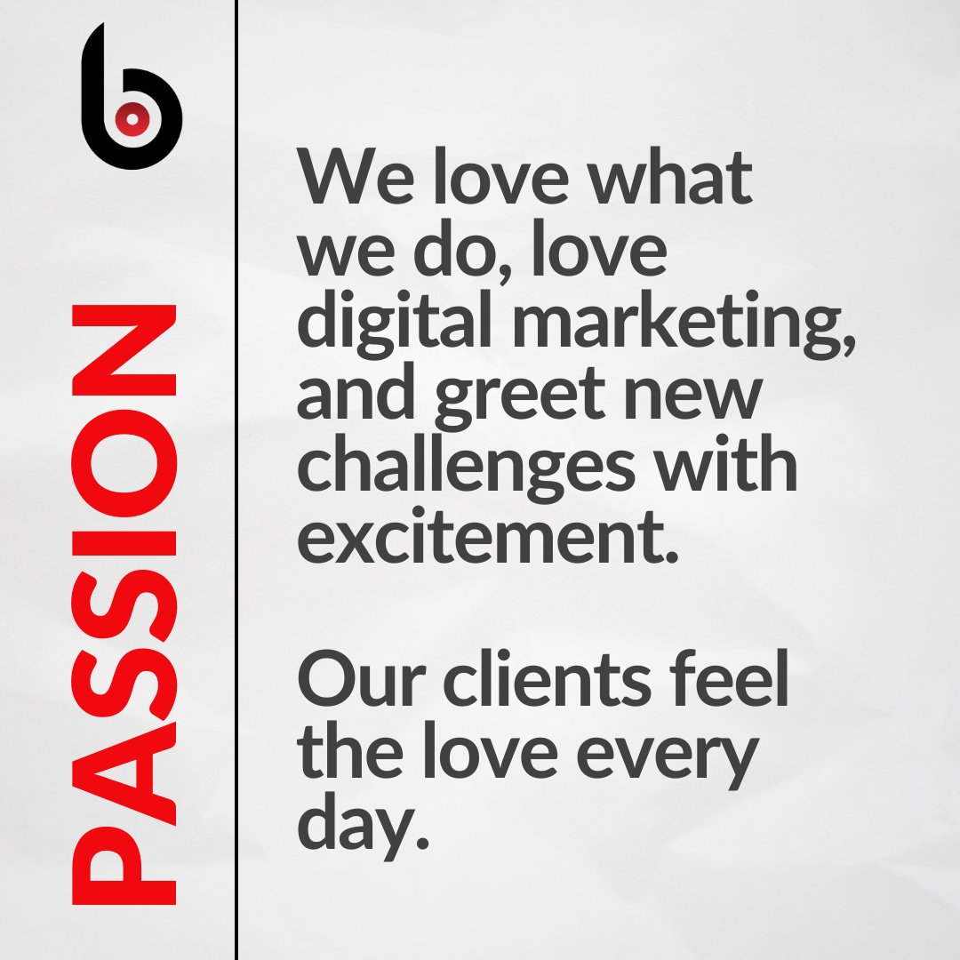 Passion drives us at Bullseye Strategy. It's in our DNA to love every digital marketing challenge and celebrate our clients’ successes.

#MarketingPassion #DigitalExcellence #CoreValues #ClientSuccess