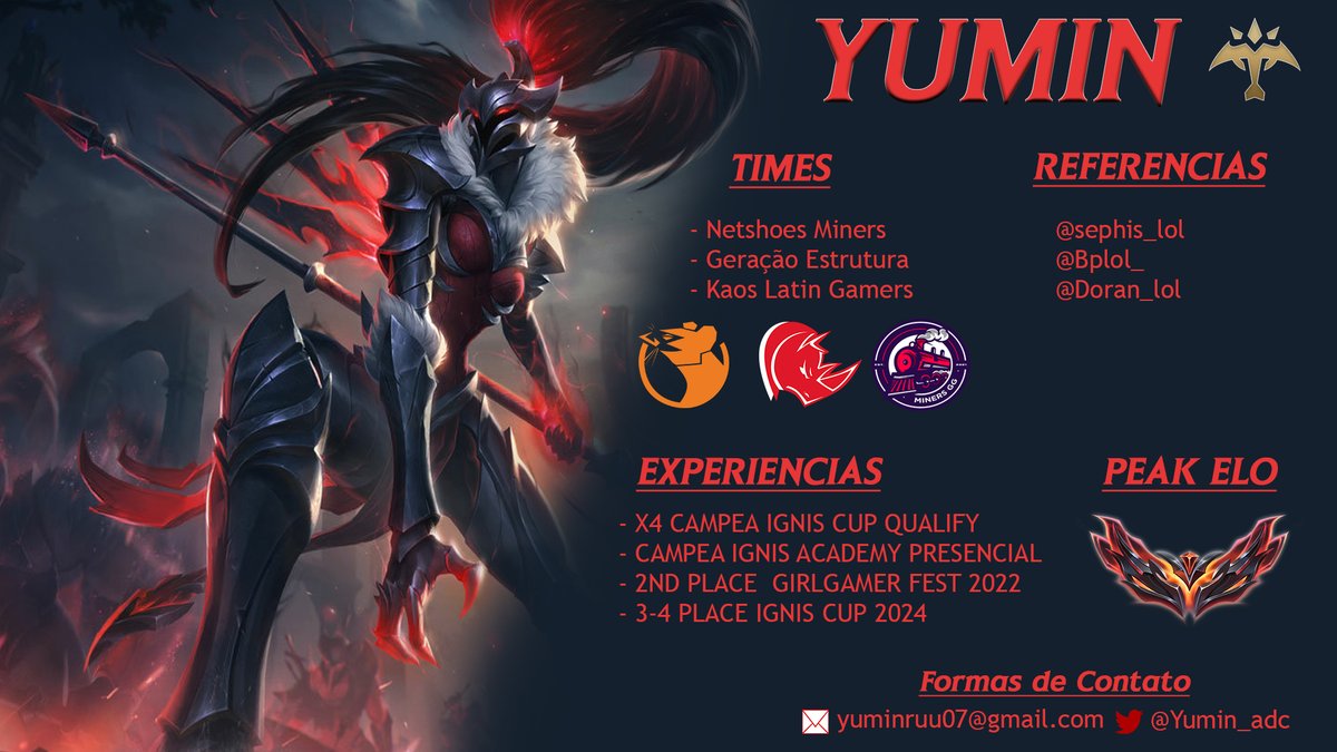 yumin_adc's tweet image. Oi gente! queria avisar que estou aberta a receber propostas como ADC para jogar as proximas #IgnisCup e outros torneios.
Rt + like = gatinhos 🐈🐈‍⬛