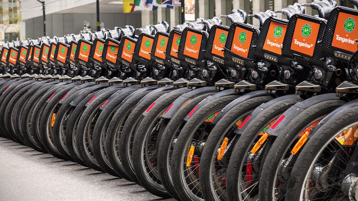 Free bikes! @BikeShareTO is celebrating the start of summer by offering free unlimited 90-minute rides this Friday. Follow @TangerineBank to find out more. See you on the cycle tracks 🚲