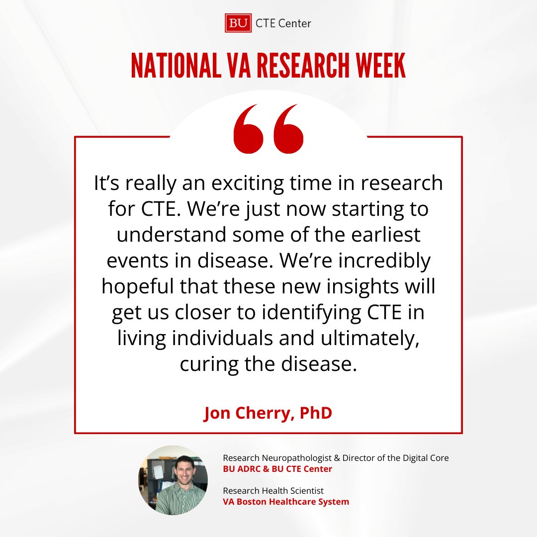 This week is National VA Research Week. The Boston University CTE Center is affiliated with the Boston VA Healthcare System (@VABostonHC), where several of our faculty and staff have appointments. Our research at the VA aims to help veterans and their families by researching the