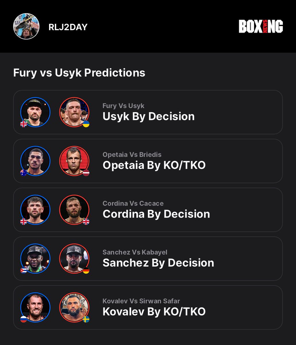 We are halfway through the week and another day closer to #FuryUsyk Check out my picks below. Don’t forget to submit your predictions on the @BoxingNewsPlus app📲🥊