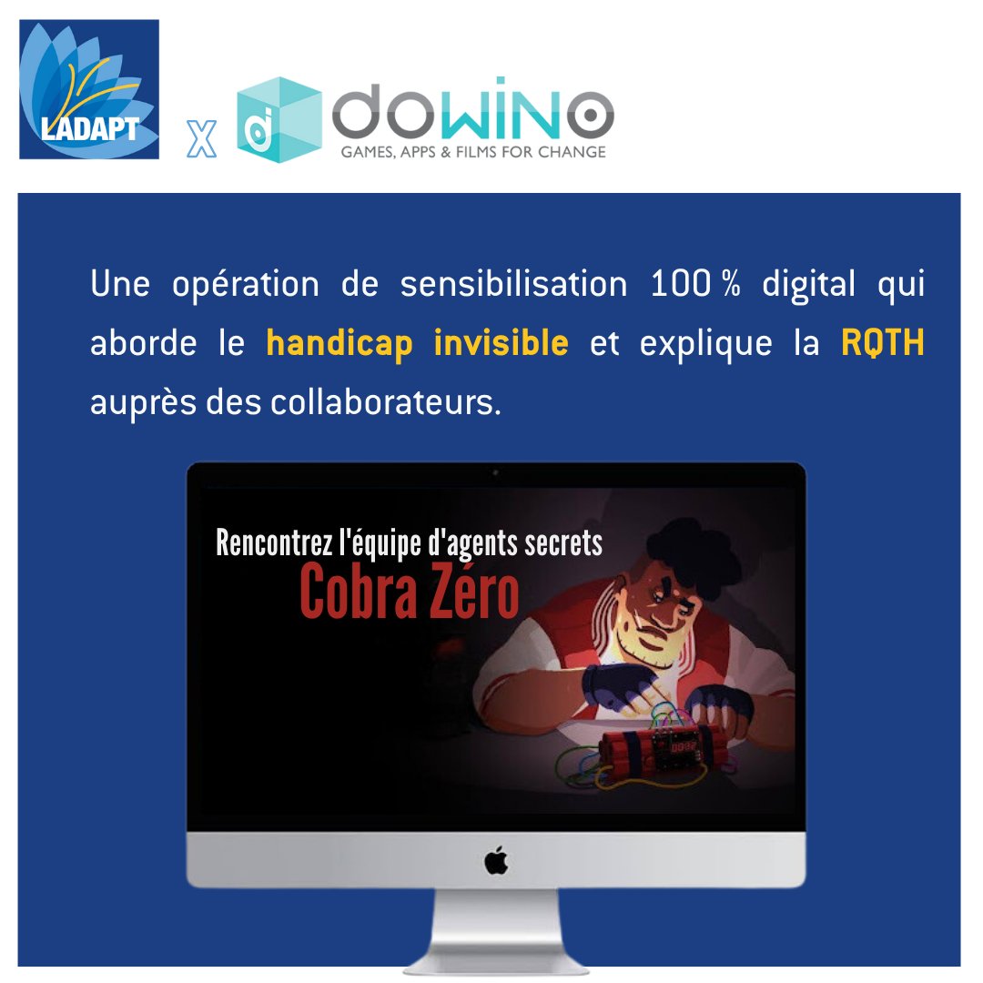 🤩 @Dowino_o  en collaboration avec LADAPT propose un serious game 'Cobra Zéro' inspiré d'agents secrets pour faire changer les comportements, fédérer les équipes et favoriser l’insertion et le maintien dans l’emploi des personnes en situation de #handicap.

#seriousgame #RSO