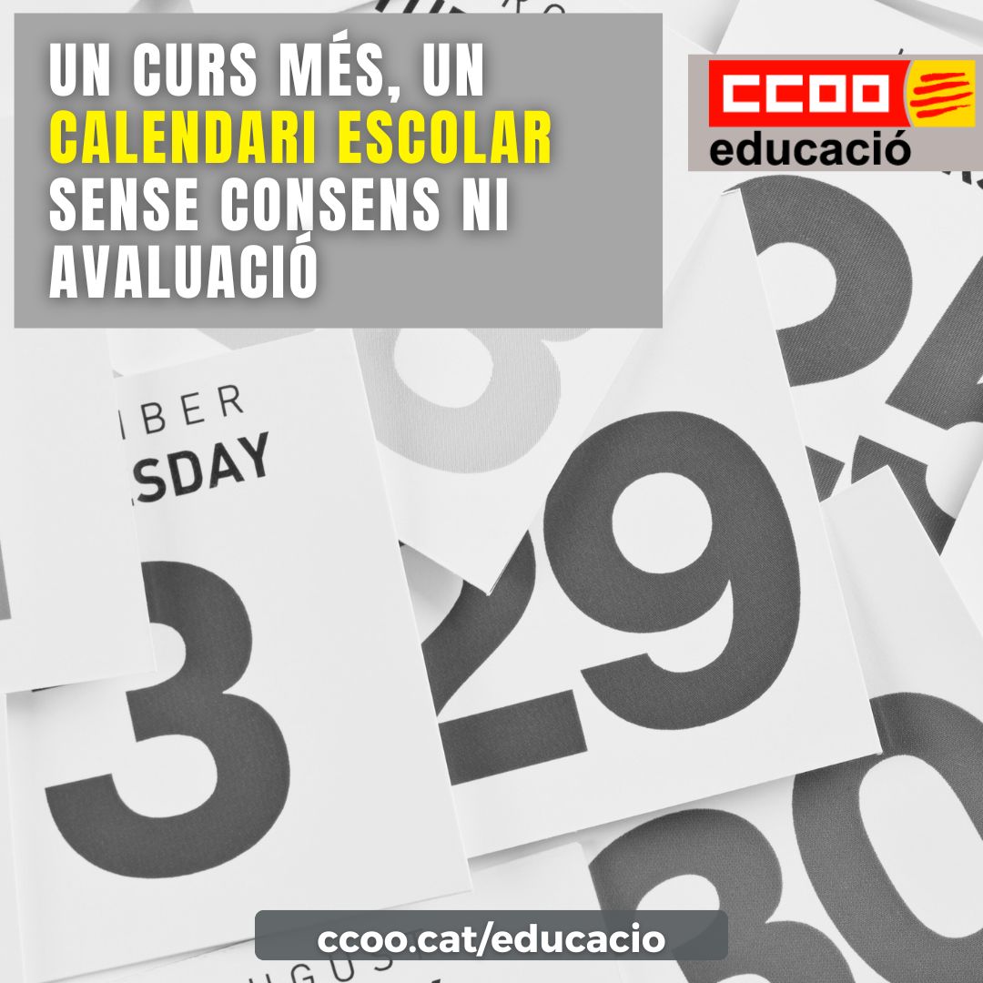 🗓️Un curs més, un calendari escolar sense consens ni avaluació La publicació del calendari escolar pel curs 24-25 torna a produir-se sense haver fet una valoració sobre l’impacte que l’avançament del calendari dels cursos anteriors 🔗ccoo.cat/educacio/notic…