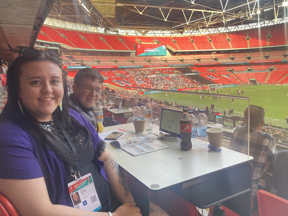 A weekend to remember for our media students, Tyler and Holly! Joining the media team @GatesheadFC and seeing the players lift the FA Trophy @wembleystadium. Whoop whoop! 👏🏆