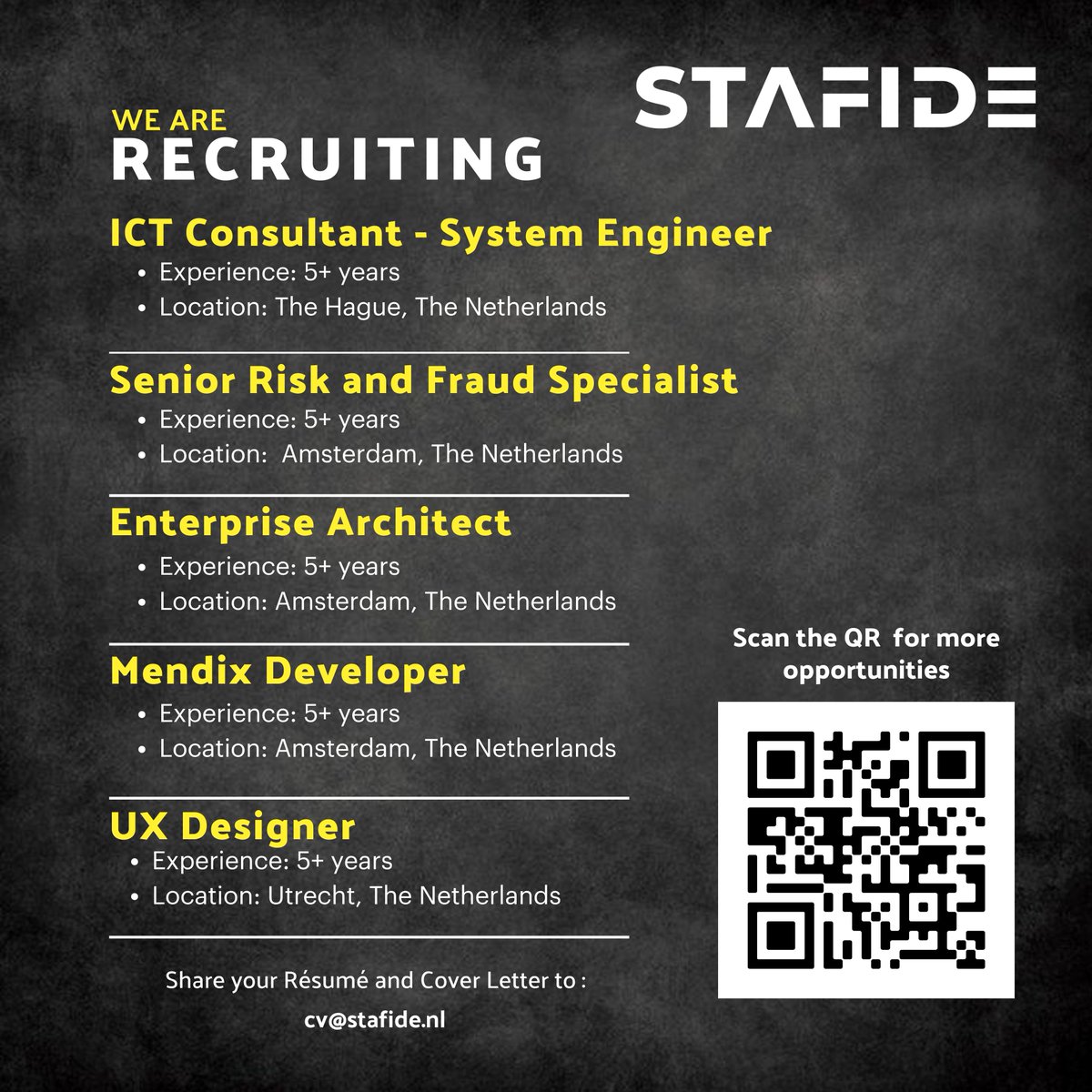 Explore our opportunities and be part of shaping the future of technology with us at STAFIDE!

Check out our latest career opportunities.

#netherlandsjo #AmsterdamJobs #nljobs #recruitment #career #CareerOpportunity #TechCareer #BuildTheFuture
