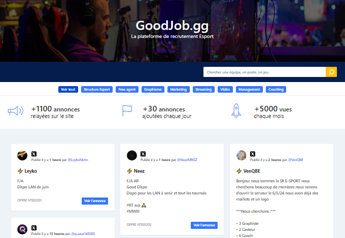 🎮 À la recherche d'une opportunité dans l'esport ? Retrouve toutes nos offres sur GoodJob.gg 🚀 #esport #emploi