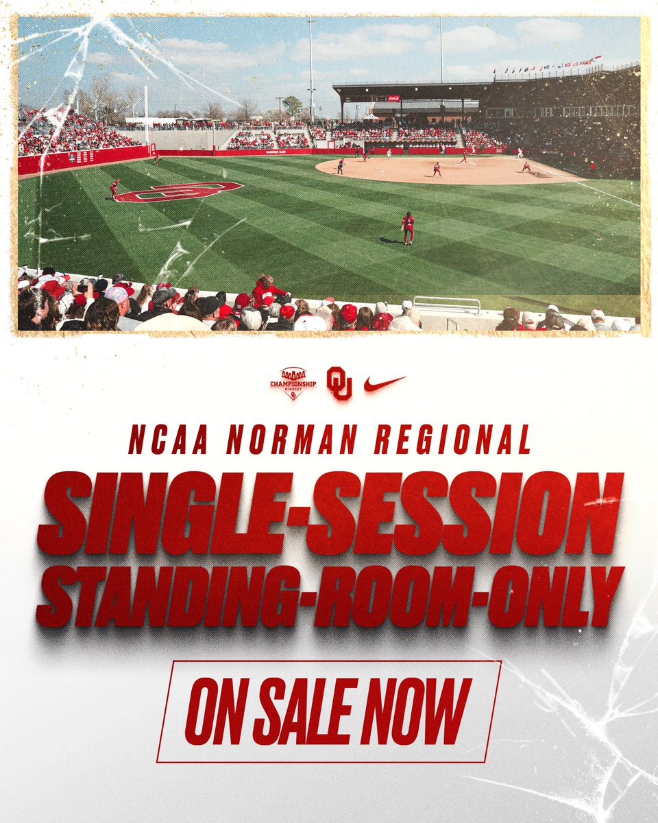 NCAA Norman Regional single-session standing-room-only tickets are now available for purchase! ☝️

🎟️ » ouath.at/3UGGoSU

#ChampionshipMindset