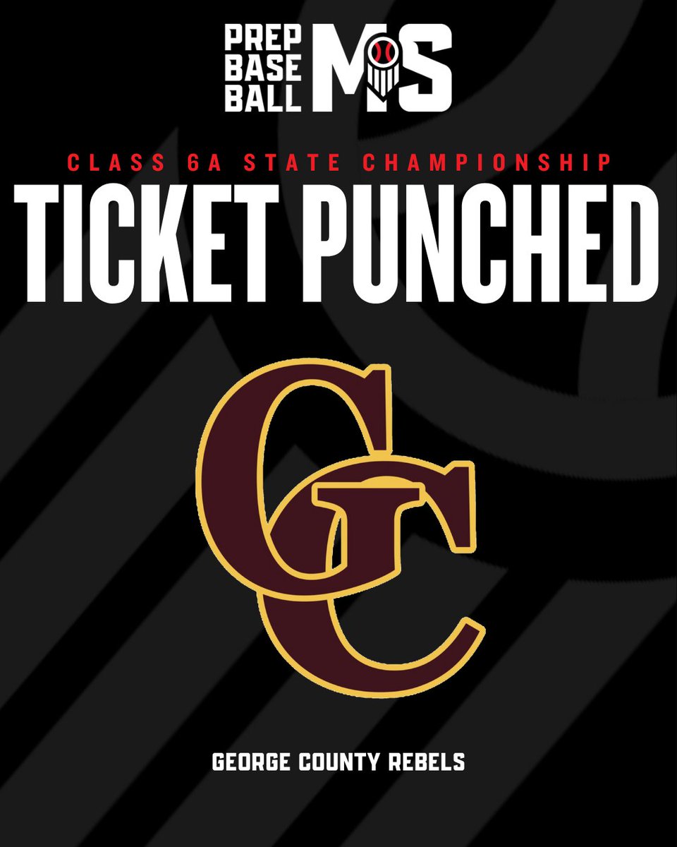 Prep Baseball Mississippi (@prepbaseballms) on Twitter photo 𝗧𝗜𝗖𝗞𝗘𝗧 𝗣𝗨𝗡𝗖𝗛𝗘𝗗 🎟️
+ 𝗚𝗘𝗢𝗥𝗚𝗘 𝗖𝗢𝗨𝗡𝗧𝗬 𝗥𝗘𝗕𝗘𝗟𝗦
<a href="/TheCountyBSB/">George County Rebels</a> wins the South State Championship series over Pearl River Central & are locked in for the Class 6A State Championship series.
No. 2 George County will matchup with Warren Central. 𝗧𝗜𝗖𝗞𝗘𝗧 𝗣𝗨𝗡𝗖𝗛𝗘𝗗 🎟️
+ 𝗚𝗘𝗢𝗥𝗚𝗘 𝗖𝗢𝗨𝗡𝗧𝗬 𝗥𝗘𝗕𝗘𝗟𝗦
<a href="/TheCountyBSB/">George County Rebels</a> wins the South State Championship series over Pearl River Central & are locked in for the Class 6A State Championship series.
No. 2 George County will matchup with Warren Central.