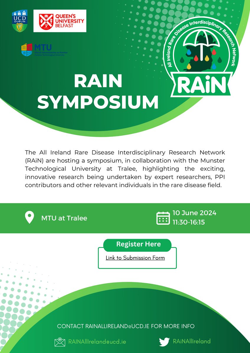 RAiN are on the road to Tralee 🚗🚘 Join us at @MTU_ie in Tralee for our Summer Symposium on the 10th of June from 11:30-16:15 hours. Register using the link below 👇👇 forms.gle/d38QxXaVEggv7d…
