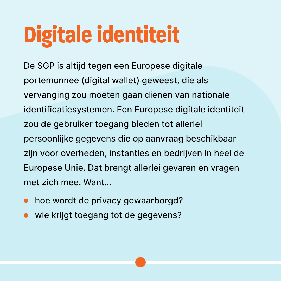 (1/2) Waarom wil de SGP geen digitale euro en geen digitale identiteit? We leggen het uit in onze nieuwe infographic!

#StemChristelijk #RemEuropa #EP24