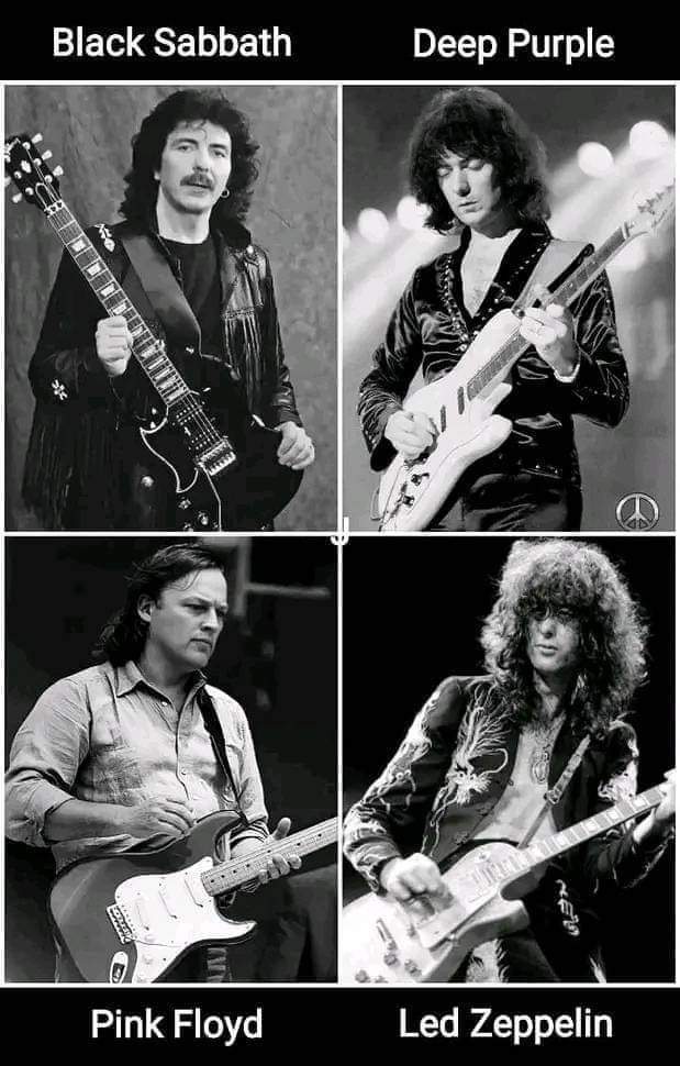 Легендарные рок музыканты, не менее легендарных групп из Британии.
Оказавшие огромное влияние на развитие раннего хард-рока и хеви-метала в начале 70-х.
#BlackSabbath
#DeepPurple 
#PinkFloyd 
#LedZeppelin