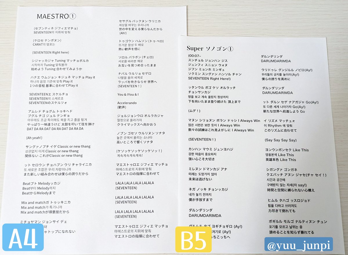 セブチ スタジアム アンコン用 掛け声シート】 掛け声シート全曲分制作