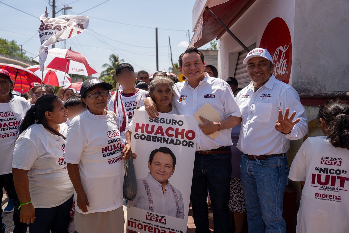 🇲🇽Elecciones2024mx | El candidato @huachodiazmena de Morena a la gobernatura de #Yucatán sigue como puntero en las encuestas con un 46% de intención de voto seguido por el candidato del PRI PAN PRD @RenanBarrera con un 41%, en una Señalo “Estamos arriba en las encuestas y el