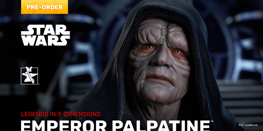 He ruled the galaxy with fear and tyranny! Pre-order the STAR WARS: RETURN OF THE JEDI™ - Emperor Palpatine™ Legends in 3-Dimensions Bust for your dark side display at bit.ly/PALPATINE_L3D.

#StarWars #ReturnoftheJedi #EmperorPalpatine #DarthSidious #Legendsin3Dimensions