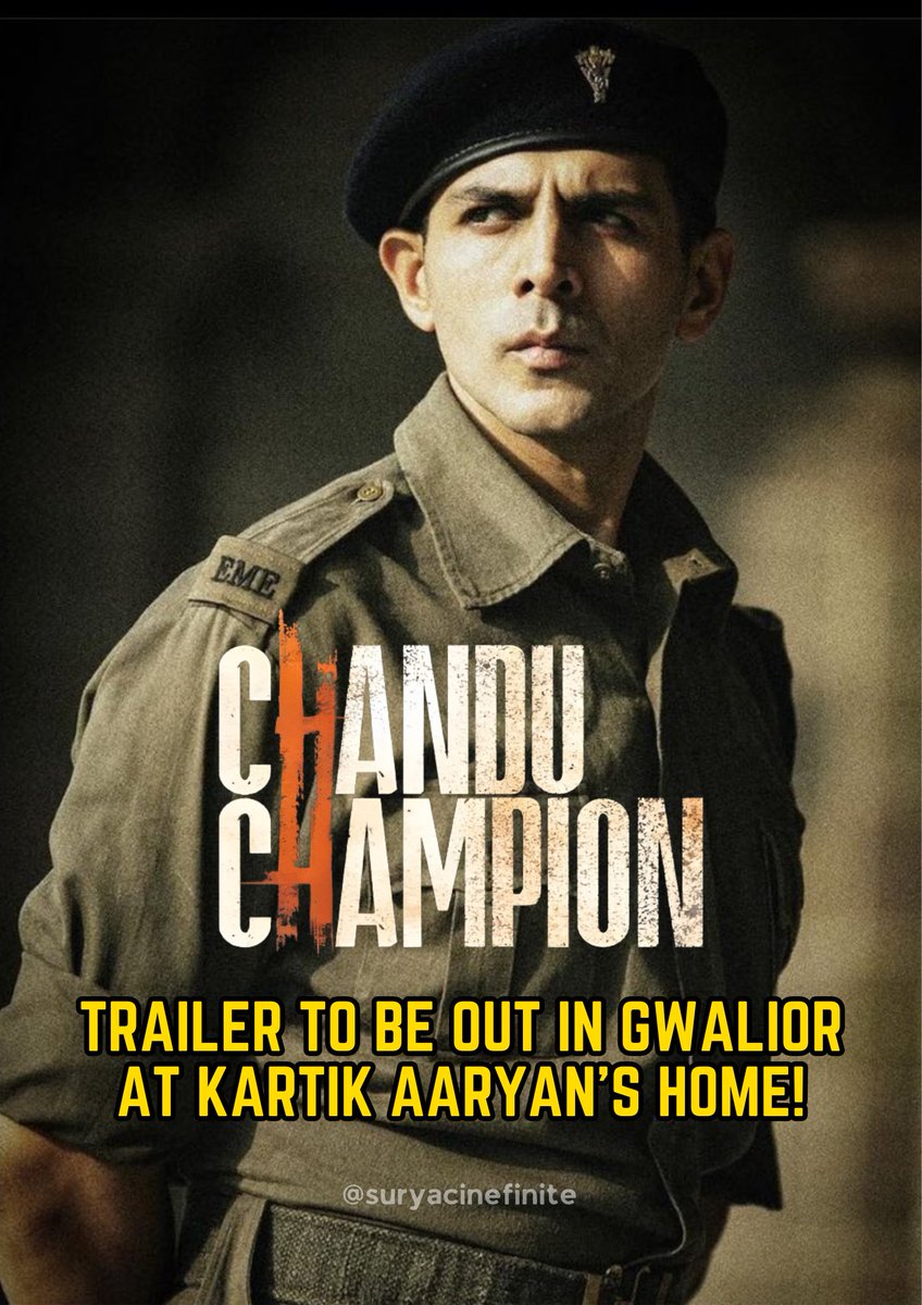 #SajidNadiadwala’s #ChanduChampion Trailer will be launched in #KartikAaryan’s Home Town #Gwalior. Trailer would be unveiled in a stadium in presence of Public & National Media from all over the country. 🌎🇮🇳❤️ Chandu Champion is said to be @TheAaryanKartik career MOST SPECIAL