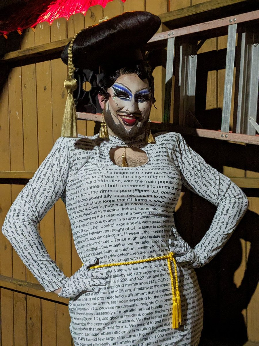 dr_fattyacid's tweet photo. Sorry I couldn't hear you! I was too busy turning my PhD dissertation into a dress 🎓📝🤓

#drag #grad #dragqueen #classof2024 #phd #womeninstem https://t.co/2BKlp5oyVN
