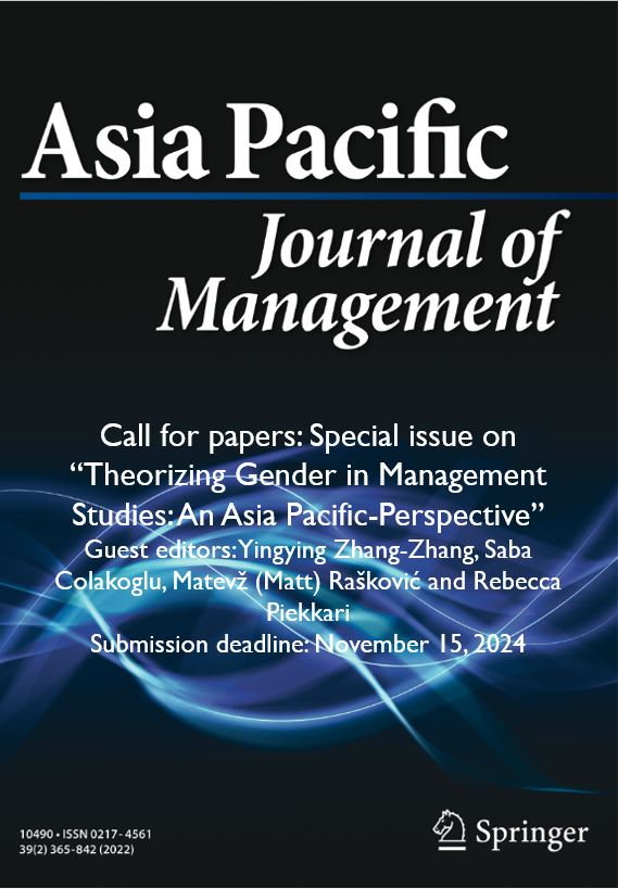 📢Call for Papers - Special Issues📢 Asia Pacific Journal of Management welcomes submissions to the forthcoming Special Issue on ‘Theorizing Gender in Management Studies: An Asia Pacific-Perspective’ link.springer.com/journal/10490/… @AAOMNews