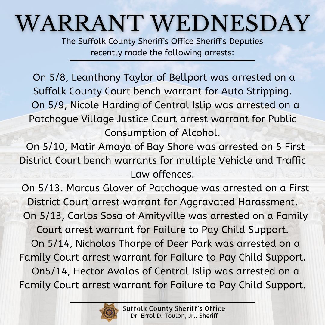 The Suffolk County Sheriff's Office Warrant Squad recently made the attached warrant arrests. #WarrantWednesday