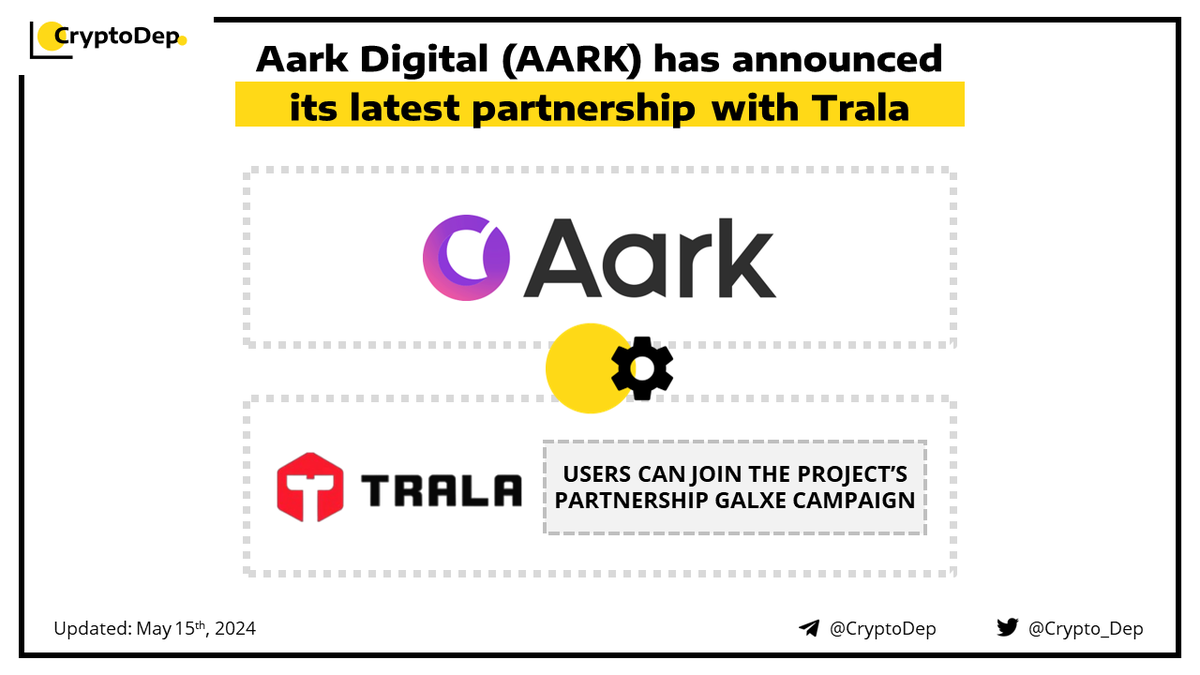 ⚡️ @Aark_Digital $AARK has announced its latest partnership with @TRALA_Official Aark Digital teams up with Trala, a #Web3 game platform powered by JOYCITY. Users can now join the projects' partnership Galxe campaign with exclusive rewards. Aark Digital is the Leverage