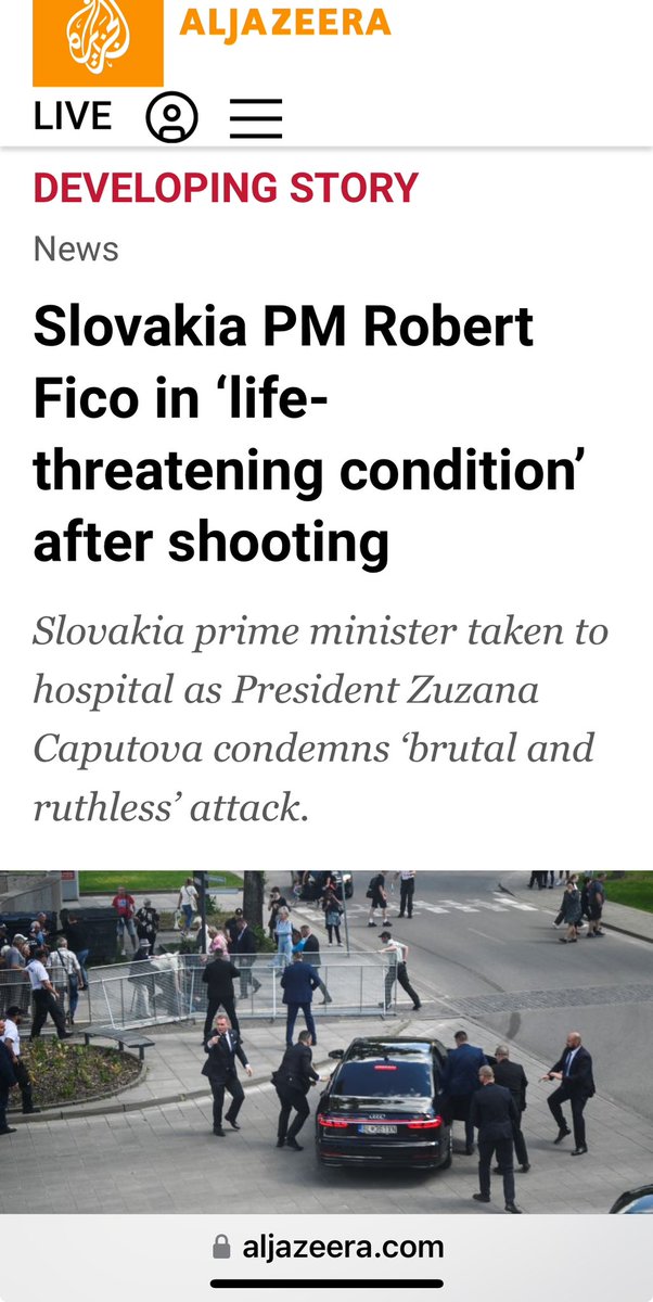 Breaking News ! Slovakia’s Prime Minister Robert Fico is in a life-threatening condition after being wounded in a shooting, according to his official Facebook page. “He was shot multiple times and is currently in a life-threatening condition,” read a message posted on Wednesday