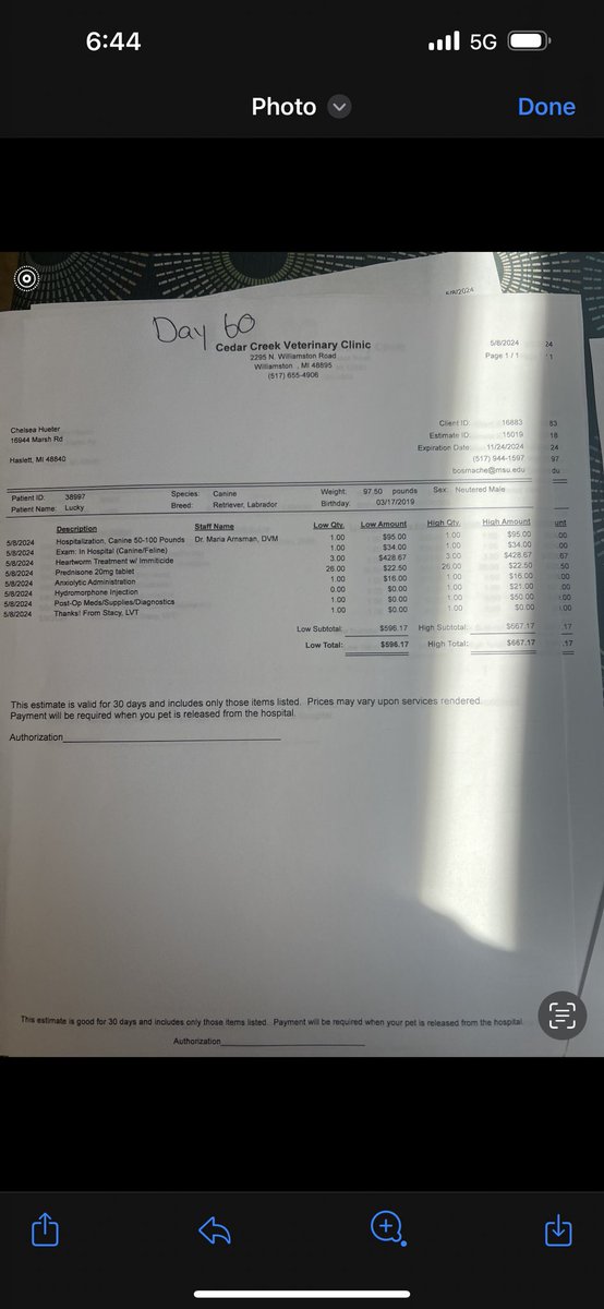 CoachHueter's tweet photo. Here are copies of the treatment quote from Cedar Creek Veterinary Clinic in Williamston, MI https://t.co/Ikb828NIFu