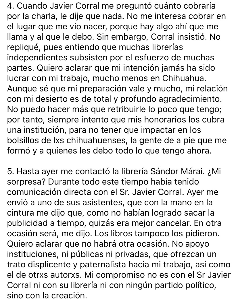 Abro hilo de mi pésima experiencia con la librería Sandor Marai y el ex político Javier Corral, porque como sí le dio mucha comezón mi indirecta de anoche pero igual no pudo responder mis mensajes, ahora si pongo su nombre y soportaaaaaa 💋 ayúdenme con un RT