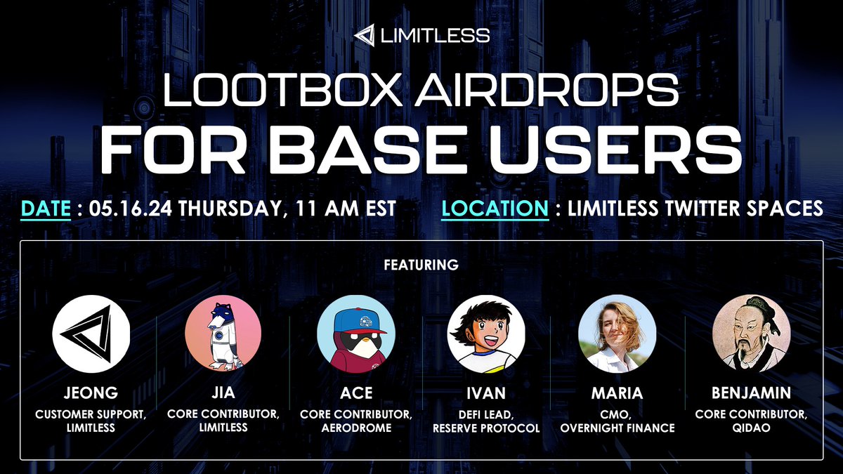 GM frens We are hosting an AMA x.com/i/spaces/1mnxn… at 11AM EST for our first lootbox recipients! Tune in for some base alfa 👀 Starring these chads... @Ace_da_Book from @aerodromefi @ivanhalen0x from @reserveprotocol @suspicious_mm from @overnight_fi and Benjamin from