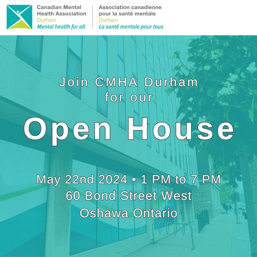 Join us Next Wednesday, May 22nd for our Open House from 1:00 pm to 7:00 pm.⁠ For more information and to register go to cmhadurham.ca/open-house-202…