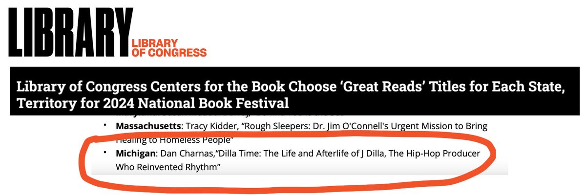 It was an honor for this NYer to have Dilla Time selected by the @LibraryofMich as a 2023 Notable Book, but even more so that it has now been chosen to represent the state at the @librarycongress 2024 National Book Festival. Go Blue, Go Ladies, Go James!