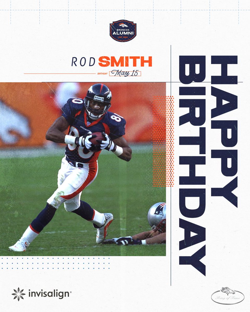 Broncos's tweet image. RT to help us wish #BroncosROF WR @TheREALrodSmith a happy birthday! 🥳
