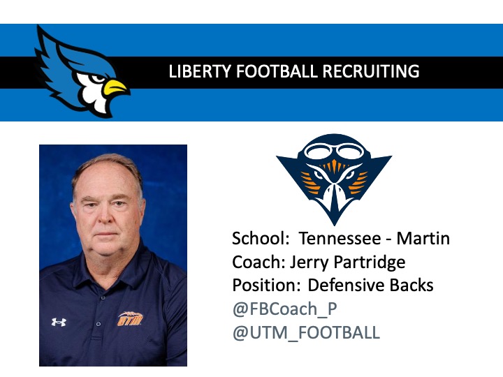 Thanks to Tennessee Martin @UTM_FOOTBALL Coach Jerry Partridge @FBCoach_P for visiting Liberty High School today!