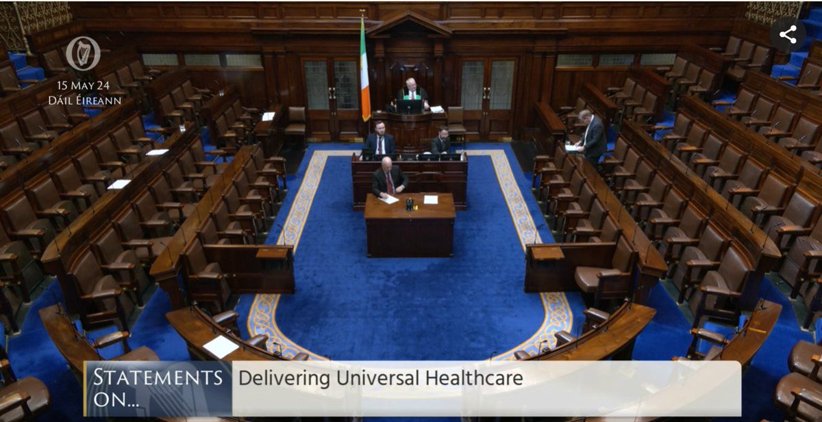 Junior Health Minister Colm Burke responding to statements on delivering universal healthcare... to an empty Dáil chamber.