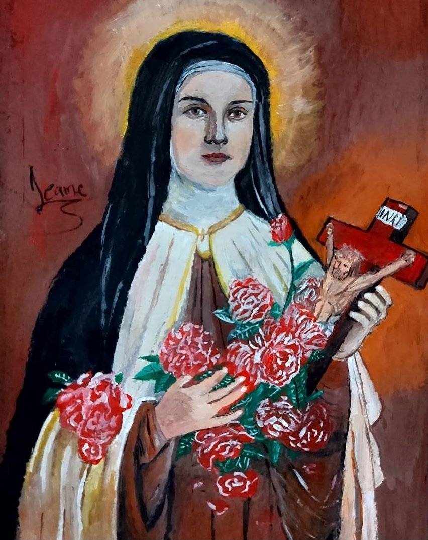 Eu sou católica e essa é a evolução da minha pintura da Santa Terezinha 🌷🌺🥀