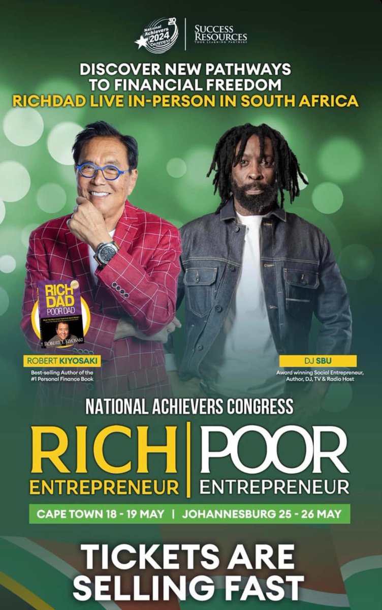 Join me &amp; legendary ⁦<a href="/theRealKiyosaki/">Robert Kiyosaki</a>⁩ on his tour to SA, Cape Town 18-19 May, Johannesburg 25-26 May.. 

Tickets 👇🏿👇🏿👇🏿👇🏿👇🏿

nationalachieverscongress.com/southafrica?fb…

The 🔌 🔌
