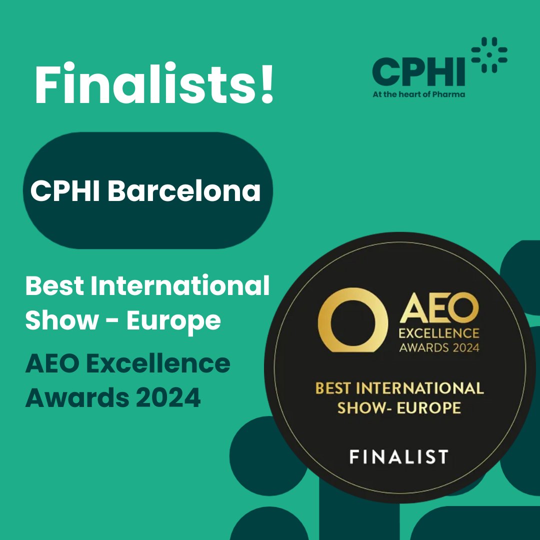 🎉 Hot on the heels of a win at the Informa Awards last week, we're thrilled to share that CPHI Barcelona 2023 has been nominated for Best International Show - Europe at this year's AEO Excellence Awards! Thank you to all the exhibitors, visitors & partners for all your support!