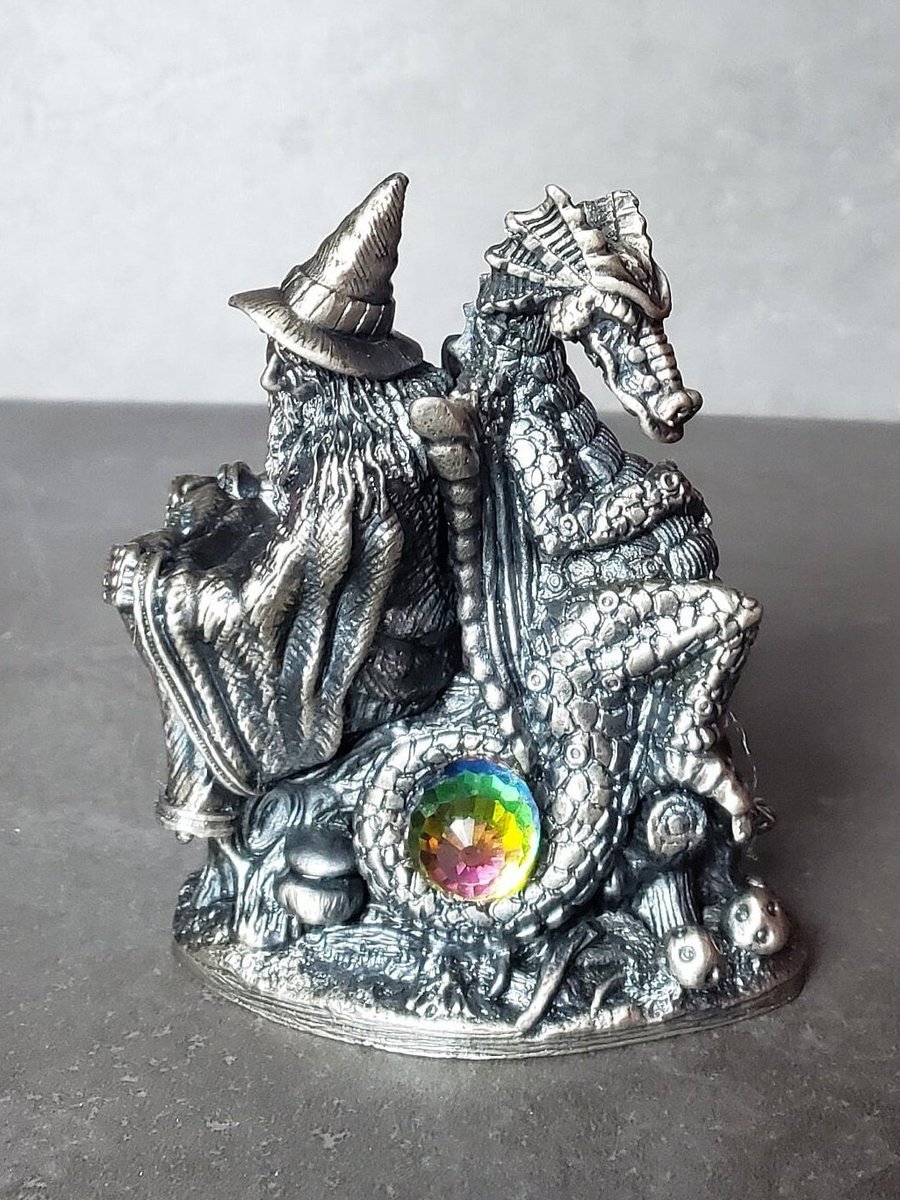 Contemplation CC07 the tudor mint Myth and Magic vintage pewter collectors club membership study 1996 - 1997 Dragon and Wizard figurine #EtsyVintage #Dragons #FantasyFigurine #GothDecor #pewter Now on SALE rzlstores.etsy.com/listing/171756…
