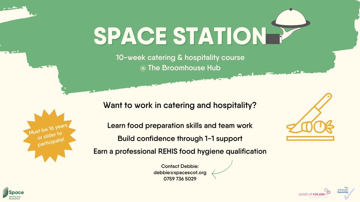 New term of #SpaceStation starts at 1 p.m. on Monday, 17 June! Over the course of 10 weeks, trainees get hands-on experience with food prep & hygiene rules, while working toward a professional qualification. 👇 #training #employability #Space #SpaceKitchenCafe #BroomhouseHub