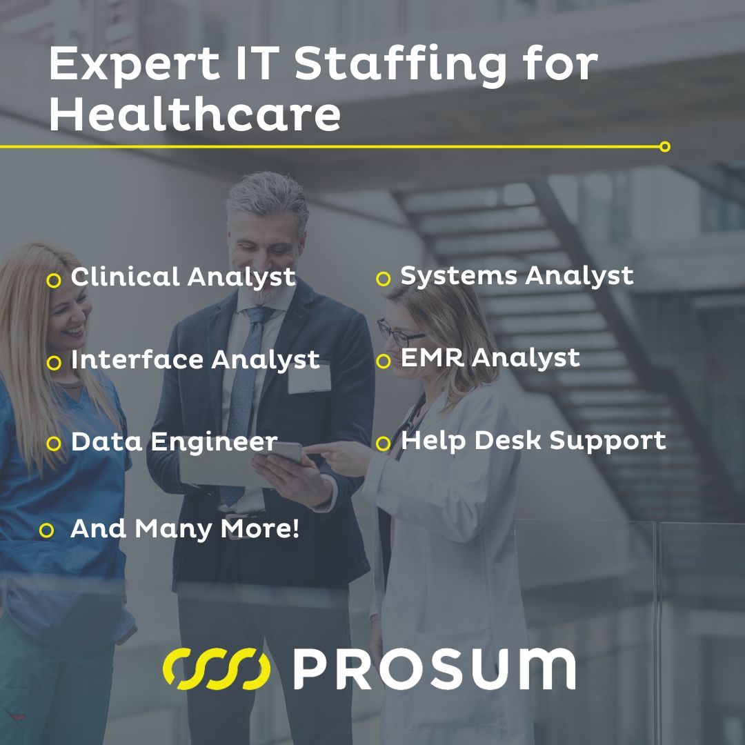 Improve workflows at your facility, ultimately resulting in better patient outcomes by getting the right #healthcareIT talent in place.

buff.ly/3ABPaIf 

#TeamProsum #techjobs #Techtalent #techstaffing