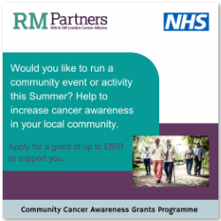 *Grant alert* @RMPartnersNHS are launching a grant programme: up to £500 to local community and voluntary groups to deliver activities and events that support local people to stay healthy+find out more about #cancer services. rmpartners.nhs.uk/new-grant-prog…