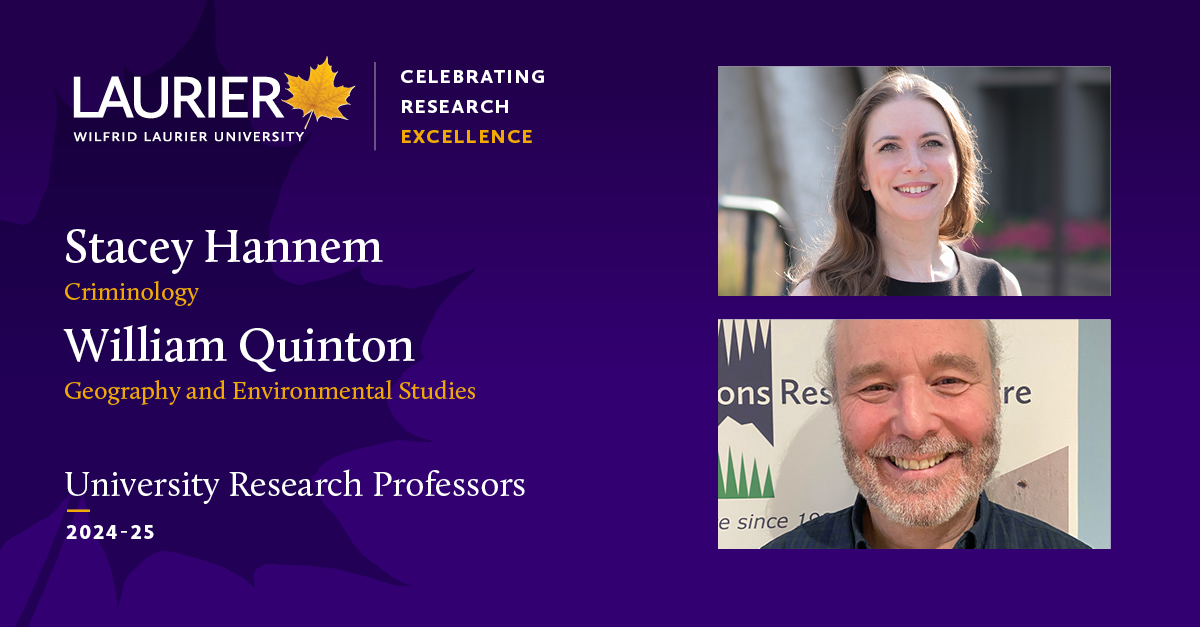 Congratulations Stacey Hannem and William Quinton, winners of Laurier's University Research Professor award 🌟 Hannem’s research focuses on structural stigma and marginalization, while Quinton studies the effects of climate change on northern hydrology. wlu.ca/news/spotlight…