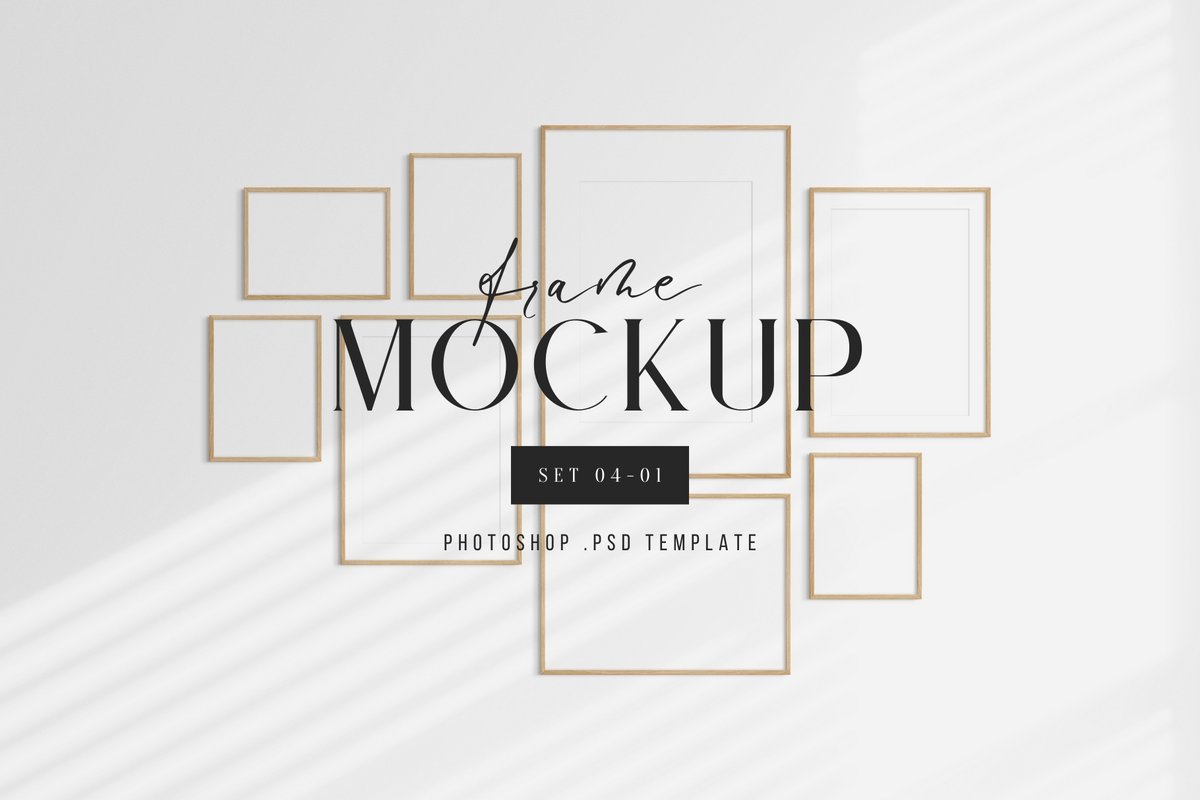 Gallery Wall Mockup | Frame Mockup Set of 8 Frames | PSD Showcase your artwork in an elegant, modern way with this customizable and easy-to-use minimalist gallery wall frame mockup. papermoonartdesign.com/products/galle…