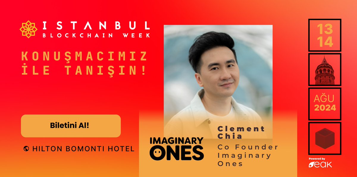 istanbulBW's tweet image. 🌟 ImaginaryOnes (@Imaginary_Ones) CEO’su Clement Chia’ı #IBW24’te ağırlamaktan heyecan duyuyoruz! 🎉

Clement (@cmttat), teknoloji ve sanat arasındaki boşluğu doldurmak için on yılı aşkın tecrübesi olan deneyimli bir girişimci. Imaginary Ones, Offset ve OFFEO'nun kurucu