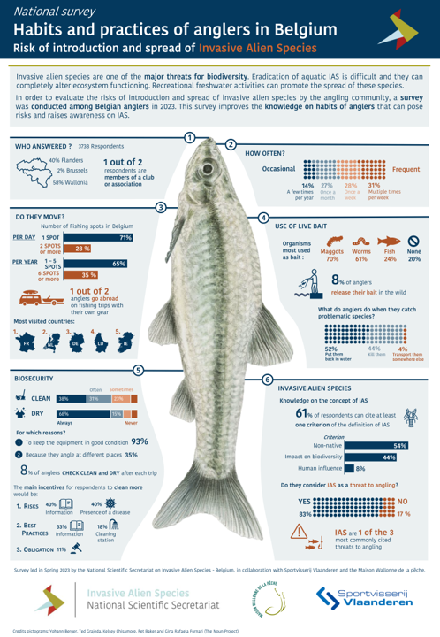 We were happy to present the results of our survey on anglers habits in Belgium🇧🇪and the potential risks of spread of IAS at #ICAIS2024 🎣🐠🦐 ➡️This infographics summarizes our main findings iasregulation.be/877/download