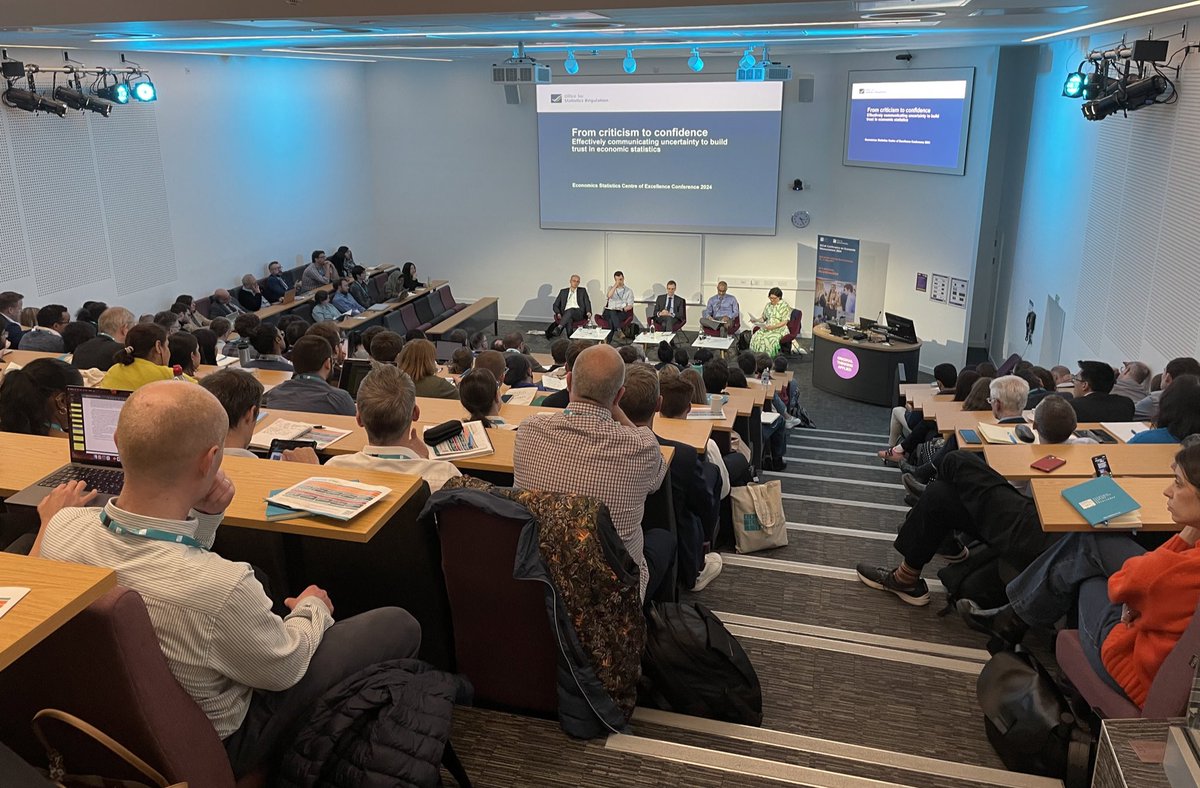 How can we communicate uncertainty in economic statistics? 

Packed lecture theatre for this panel with <a href="/FT/">Financial Times</a>’s <a href="/ChrisGiles_/">Chris Giles</a> <a href="/ONSfocus/">ONS Focus</a> <a href="/StatsRegulation/">Office for Statistics Regulation</a> <a href="/KingsCollegeLon/">King's College London</a>, including a new <a href="/YouGov/">YouGov</a> survey run by <a href="/JohnnyRunge/">Johnny Runge</a> as part of ESCoE’s research programme. #EconStats2024