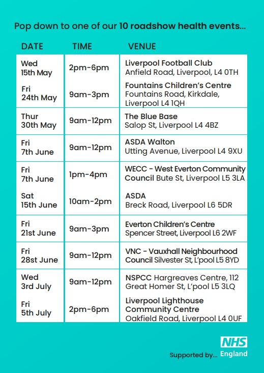 There are multiple roadshow events taking place across Liverpool in the coming weeks. If you'd like to get helpful information on how to keep your child well, get yourself down to one of them! Find out more about the events below 👇