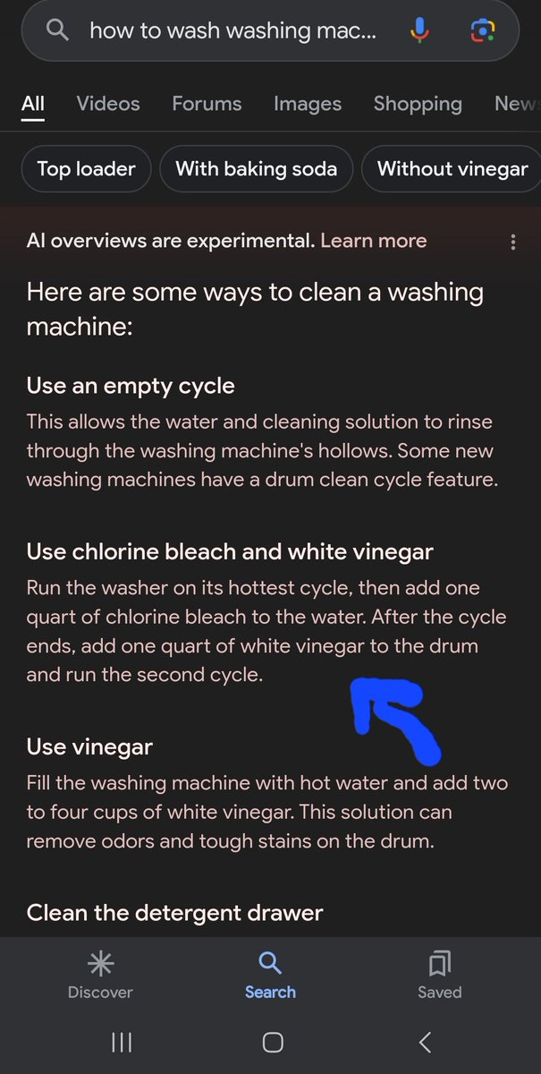 @ByYourLogic I asked how to clean my washing machine, and it told me to make chlorine gas